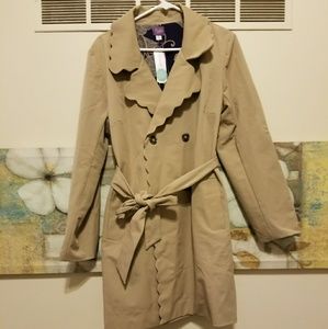 Truly poppy Lara scallop trench jacket nwt xl